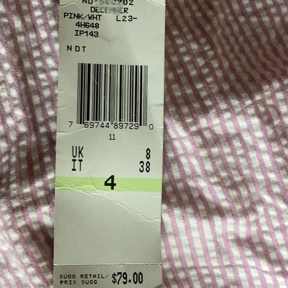 NWT Vintage Kasper seersucker pink & white stripe ankle length pant w/pockets - Picture 8 of 15